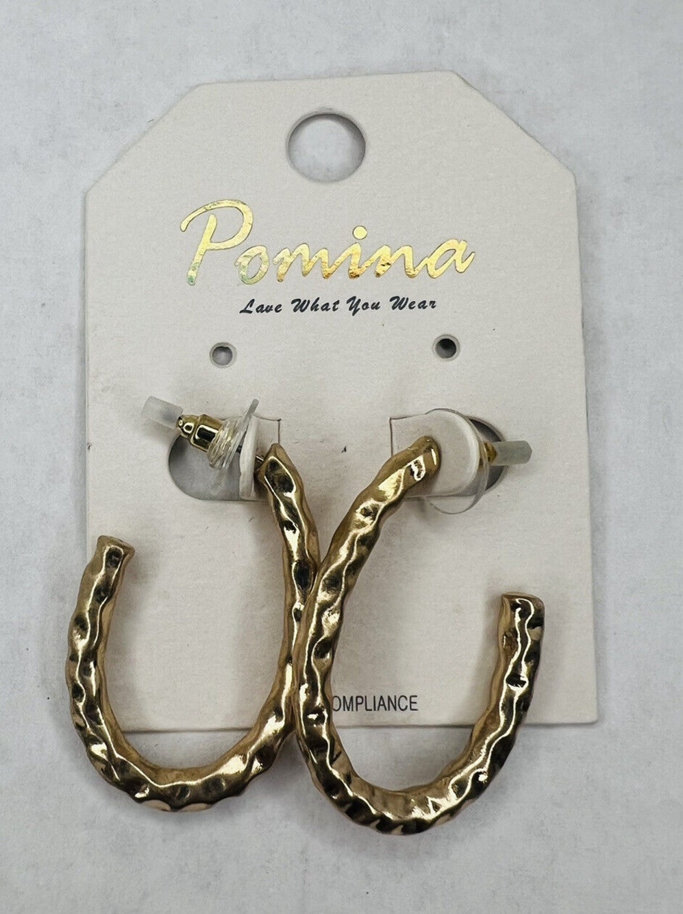 Pomina Jewelry Gold Open Hoop Earrings Hammered NWT Love What You Wear